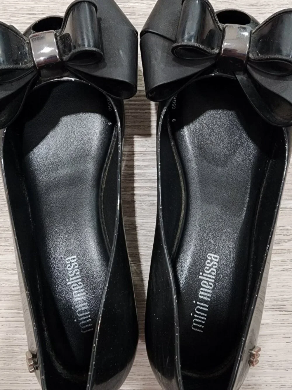 Mini Melissa Ultragirl Bow Black Sweet Jelly Flats Slip On Gilrs Size 9